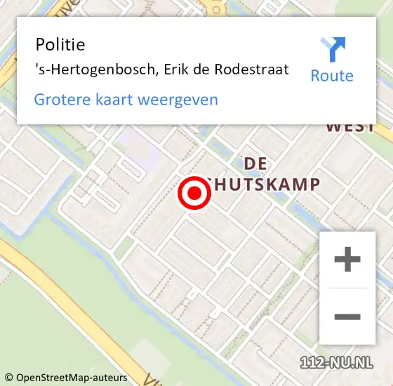 Locatie op kaart van de 112 melding: Politie 's-Hertogenbosch, Erik de Rodestraat op 3 december 2024 14:15