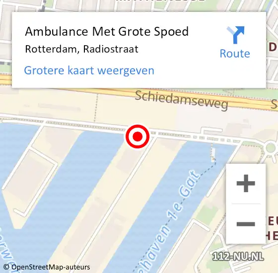 Locatie op kaart van de 112 melding: Ambulance Met Grote Spoed Naar Rotterdam, Radiostraat op 3 december 2024 14:23