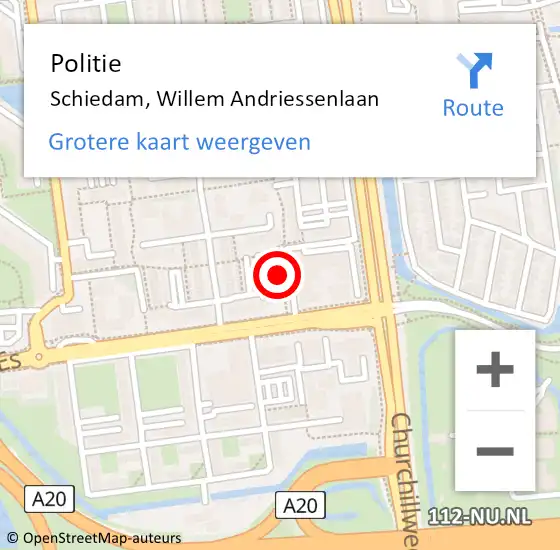 Locatie op kaart van de 112 melding: Politie Schiedam, Willem Andriessenlaan op 3 december 2024 14:29