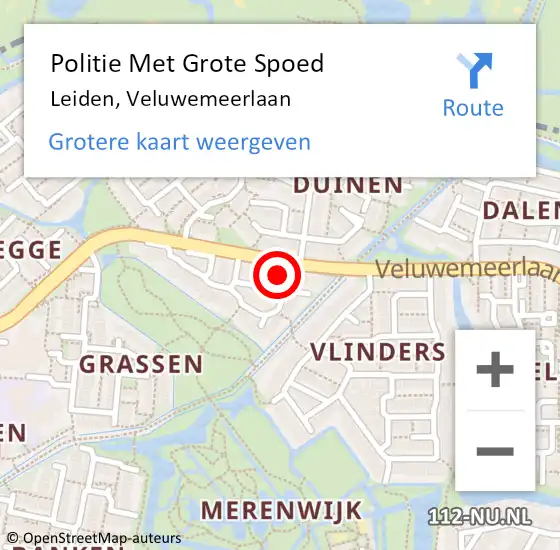 Locatie op kaart van de 112 melding: Politie Met Grote Spoed Naar Leiden, Veluwemeerlaan op 3 december 2024 14:31