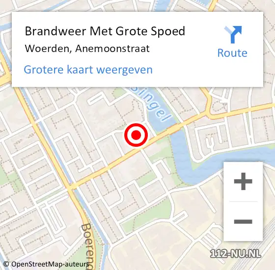 Locatie op kaart van de 112 melding: Brandweer Met Grote Spoed Naar Woerden, Anemoonstraat op 3 december 2024 14:41