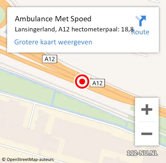 Locatie op kaart van de 112 melding: Ambulance Met Spoed Naar Lansingerland, A12 hectometerpaal: 18,8 op 3 december 2024 15:09