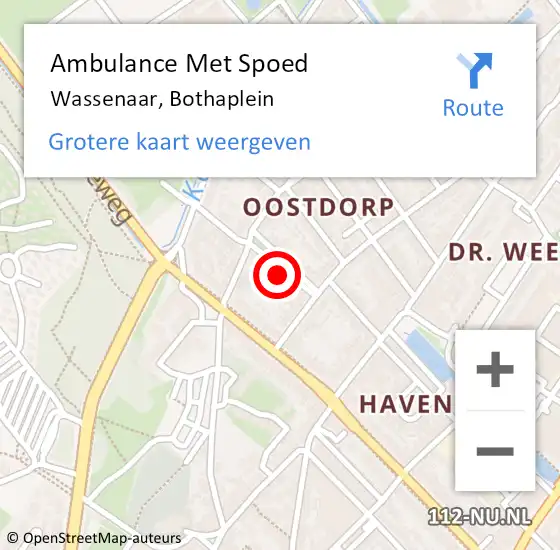 Locatie op kaart van de 112 melding: Ambulance Met Spoed Naar Wassenaar, Bothaplein op 3 december 2024 15:10