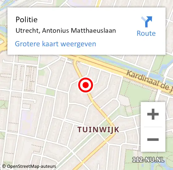 Locatie op kaart van de 112 melding: Politie Utrecht, Antonius Matthaeuslaan op 3 december 2024 15:17