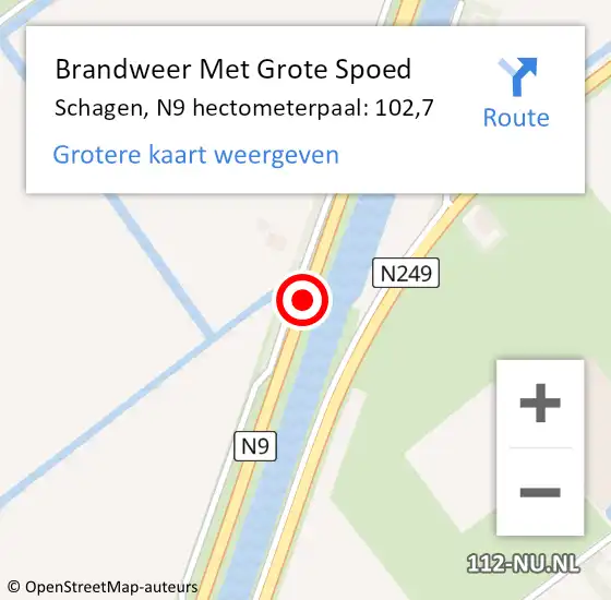 Locatie op kaart van de 112 melding: Brandweer Met Grote Spoed Naar Schagen, N9 hectometerpaal: 102,7 op 3 december 2024 15:29