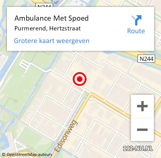 Locatie op kaart van de 112 melding: Ambulance Met Spoed Naar Purmerend, Hertzstraat op 3 december 2024 15:46