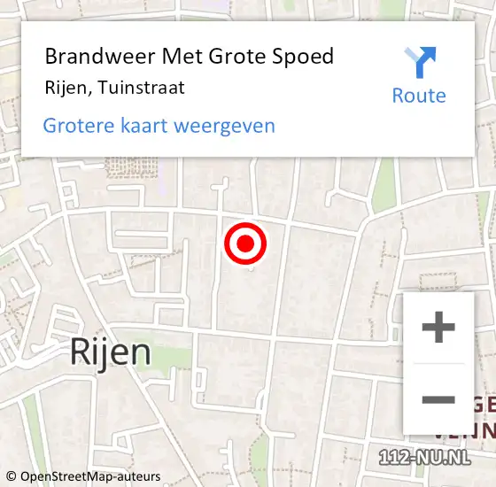 Locatie op kaart van de 112 melding: Brandweer Met Grote Spoed Naar Rijen, Tuinstraat op 3 december 2024 15:52