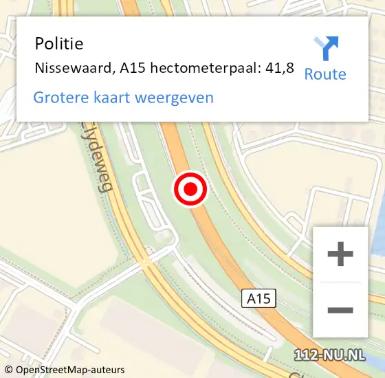 Locatie op kaart van de 112 melding: Politie Nissewaard, A15 hectometerpaal: 41,8 op 3 december 2024 15:56