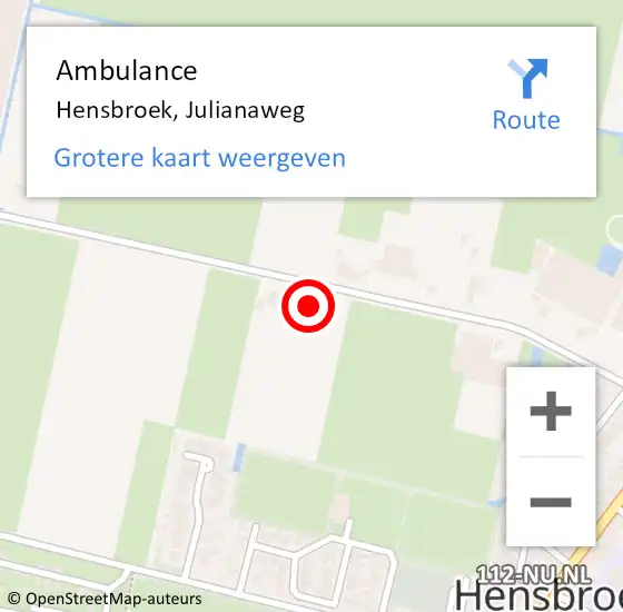 Locatie op kaart van de 112 melding: Ambulance Hensbroek, Julianaweg op 3 december 2024 16:12