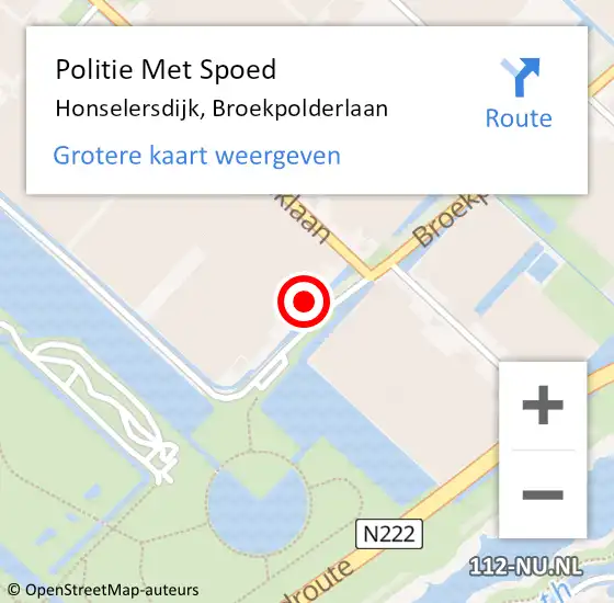 Locatie op kaart van de 112 melding: Politie Met Spoed Naar Honselersdijk, Broekpolderlaan op 3 december 2024 16:13