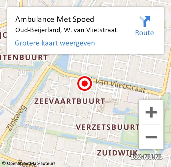 Locatie op kaart van de 112 melding: Ambulance Met Spoed Naar Oud-Beijerland, W. van Vlietstraat op 3 december 2024 16:19