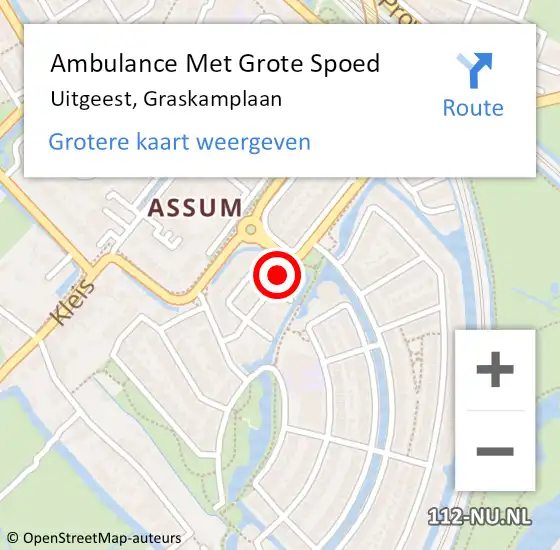 Locatie op kaart van de 112 melding: Ambulance Met Grote Spoed Naar Uitgeest, Graskamplaan op 3 december 2024 16:53