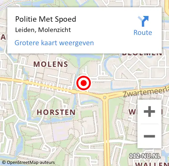 Locatie op kaart van de 112 melding: Politie Met Spoed Naar Leiden, Molenzicht op 3 december 2024 16:58