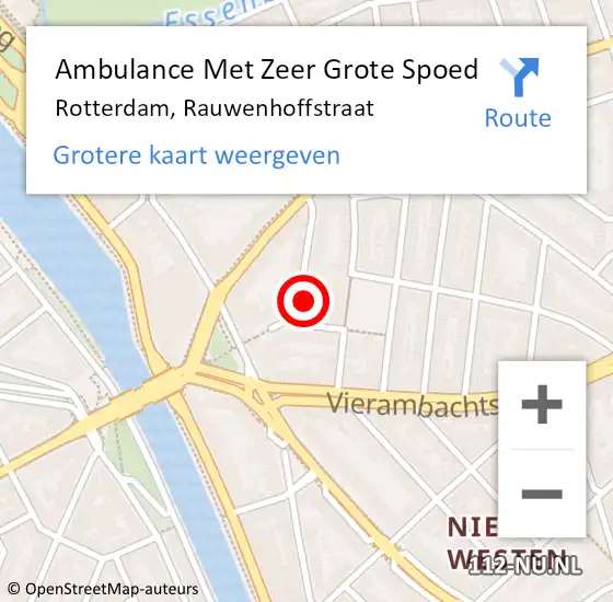 Locatie op kaart van de 112 melding: Ambulance Met Zeer Grote Spoed Naar Rotterdam, Rauwenhoffstraat op 3 december 2024 17:02