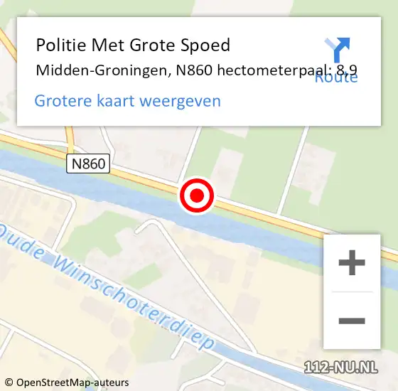 Locatie op kaart van de 112 melding: Politie Met Grote Spoed Naar Midden-Groningen, N860 hectometerpaal: 8,9 op 3 december 2024 17:06