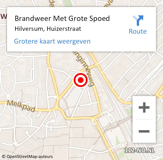 Locatie op kaart van de 112 melding: Brandweer Met Grote Spoed Naar Hilversum, Huizerstraat op 3 december 2024 17:13