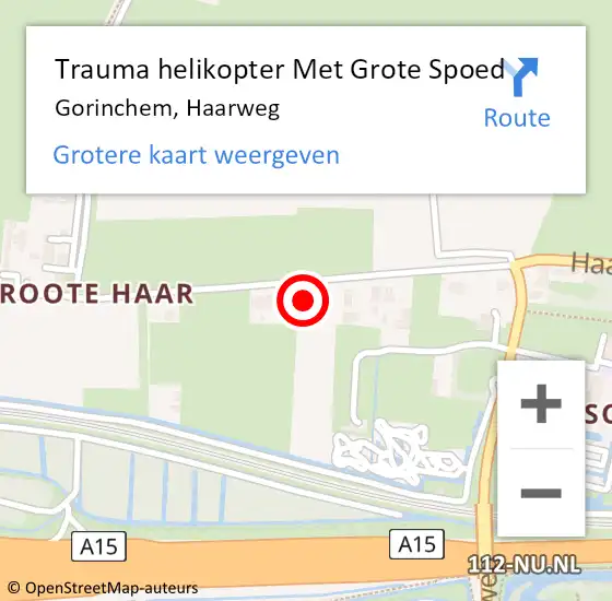 Locatie op kaart van de 112 melding: Trauma helikopter Met Grote Spoed Naar Gorinchem, Haarweg op 3 december 2024 17:21