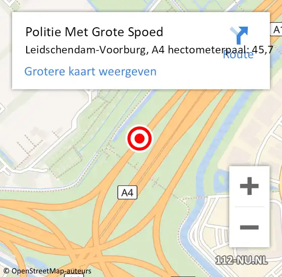 Locatie op kaart van de 112 melding: Politie Met Grote Spoed Naar Leidschendam-Voorburg, A4 hectometerpaal: 45,7 op 3 december 2024 17:45