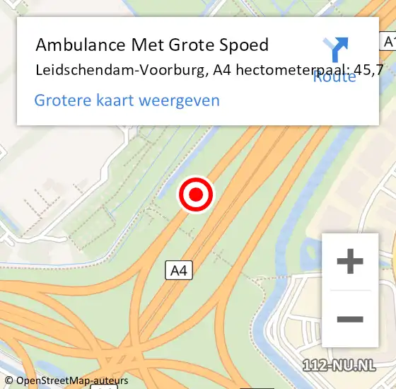 Locatie op kaart van de 112 melding: Ambulance Met Grote Spoed Naar Leidschendam-Voorburg, A4 hectometerpaal: 45,7 op 3 december 2024 17:46