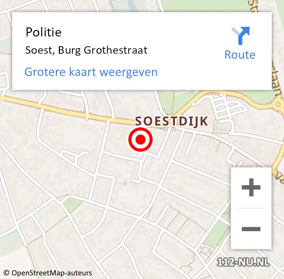 Locatie op kaart van de 112 melding: Politie Soest, Burg Grothestraat op 3 december 2024 18:05