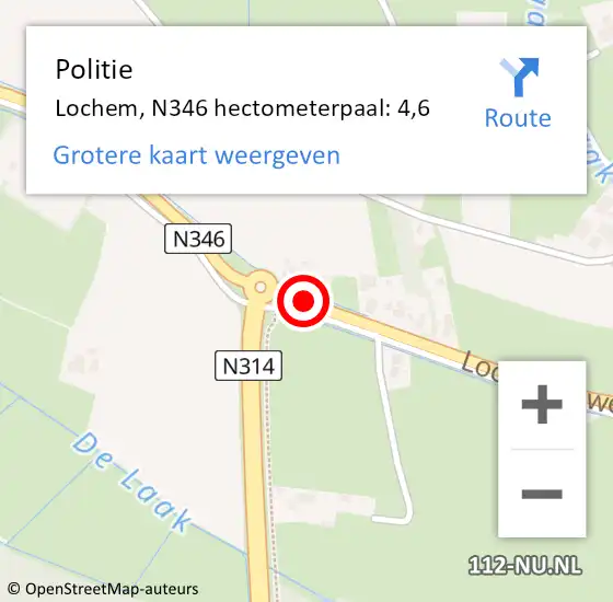 Locatie op kaart van de 112 melding: Politie Zutphen, N346 hectometerpaal: 4,6 op 3 december 2024 18:06