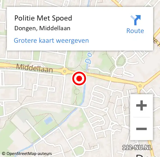 Locatie op kaart van de 112 melding: Politie Met Spoed Naar Dongen, Middellaan op 3 december 2024 18:11