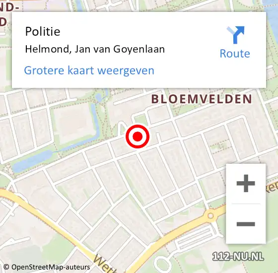 Locatie op kaart van de 112 melding: Politie Helmond, Jan van Goyenlaan op 3 december 2024 18:24