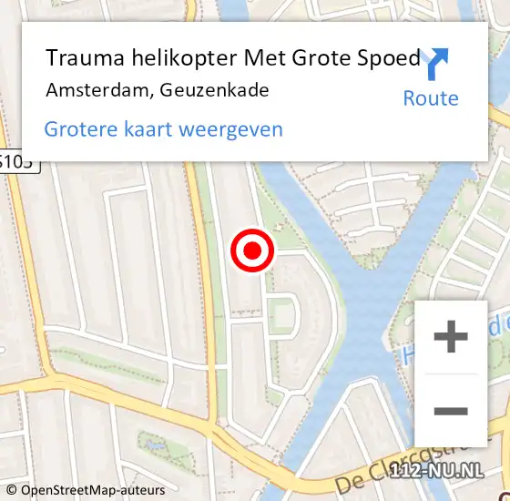 Locatie op kaart van de 112 melding: Trauma helikopter Met Grote Spoed Naar Amsterdam, Geuzenkade op 3 december 2024 18:48