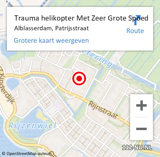 Locatie op kaart van de 112 melding: Trauma helikopter Met Zeer Grote Spoed Naar Alblasserdam, Patrijsstraat op 3 december 2024 19:02