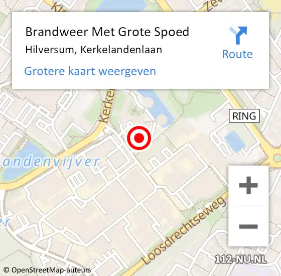 Locatie op kaart van de 112 melding: Brandweer Met Grote Spoed Naar Hilversum, Kerkelandenlaan op 3 december 2024 19:08