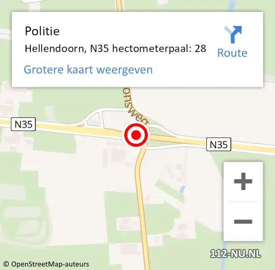 Locatie op kaart van de 112 melding: Politie Hellendoorn, N35 hectometerpaal: 28 op 3 december 2024 19:22