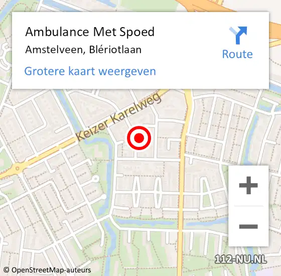 Locatie op kaart van de 112 melding: Ambulance Met Spoed Naar Amstelveen, Blériotlaan op 3 december 2024 19:33