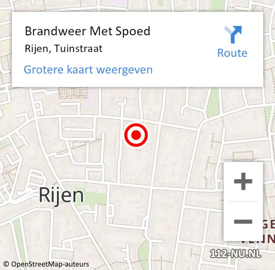 Locatie op kaart van de 112 melding: Brandweer Met Spoed Naar Rijen, Tuinstraat op 3 december 2024 19:41