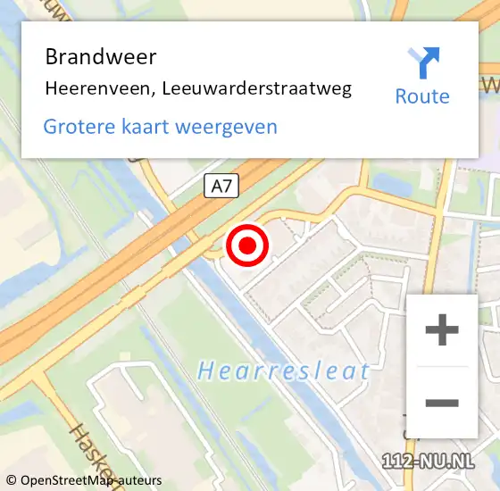 Locatie op kaart van de 112 melding: Brandweer Heerenveen, Leeuwarderstraatweg op 3 december 2024 19:53