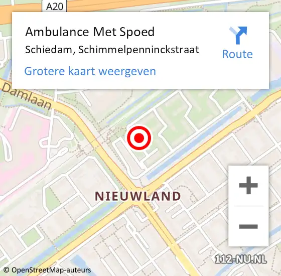 Locatie op kaart van de 112 melding: Ambulance Met Spoed Naar Schiedam, Schimmelpenninckstraat op 3 december 2024 19:54