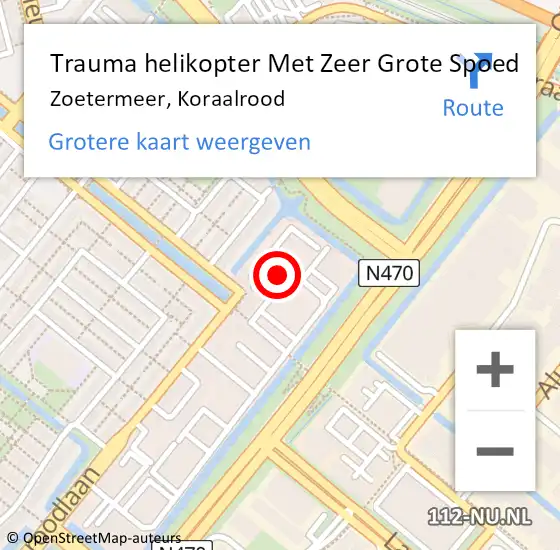 Locatie op kaart van de 112 melding: Trauma helikopter Met Zeer Grote Spoed Naar Zoetermeer, Koraalrood op 3 december 2024 20:19