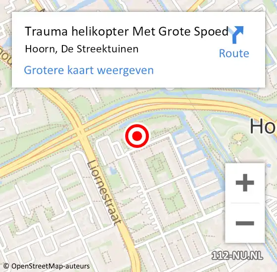 Locatie op kaart van de 112 melding: Trauma helikopter Met Grote Spoed Naar Hoorn, De Streektuinen op 3 december 2024 20:56