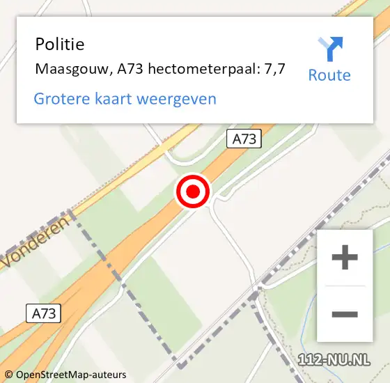 Locatie op kaart van de 112 melding: Politie Maasgouw, A73 hectometerpaal: 7,7 op 3 december 2024 21:39