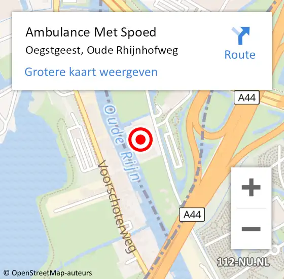 Locatie op kaart van de 112 melding: Ambulance Met Spoed Naar Oegstgeest, Oude Rhijnhofweg op 3 december 2024 21:59