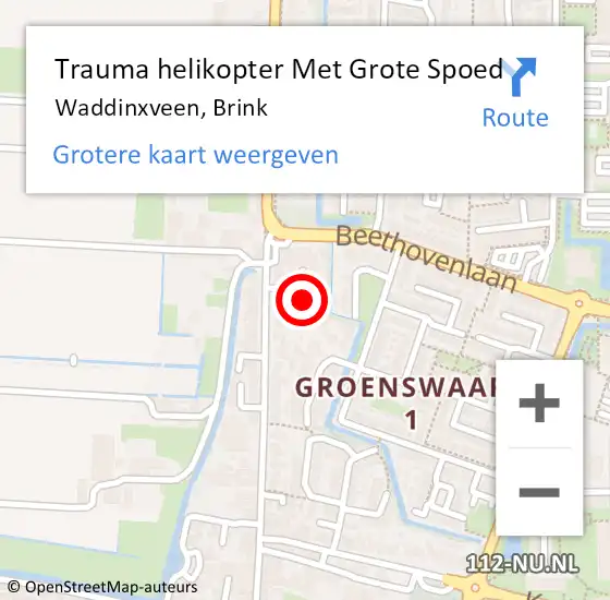 Locatie op kaart van de 112 melding: Trauma helikopter Met Grote Spoed Naar Waddinxveen, Brink op 3 december 2024 23:17