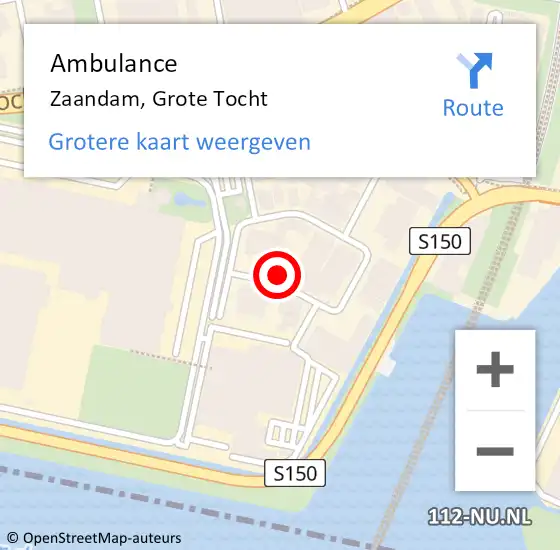 Locatie op kaart van de 112 melding: Ambulance Zaandam, Grote Tocht op 4 december 2024 00:00