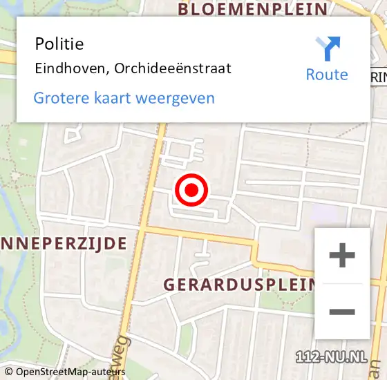 Locatie op kaart van de 112 melding: Politie Eindhoven, Orchideeënstraat op 4 december 2024 00:01