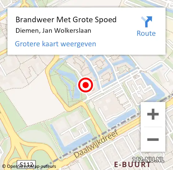 Locatie op kaart van de 112 melding: Brandweer Met Grote Spoed Naar Diemen, Jan Wolkerslaan op 4 december 2024 00:17