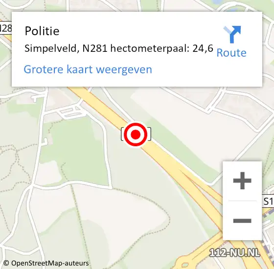 Locatie op kaart van de 112 melding: Politie Simpelveld, N281 hectometerpaal: 24,6 op 4 december 2024 00:32