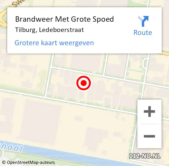 Locatie op kaart van de 112 melding: Brandweer Met Grote Spoed Naar Tilburg, Ledeboerstraat op 4 december 2024 01:04