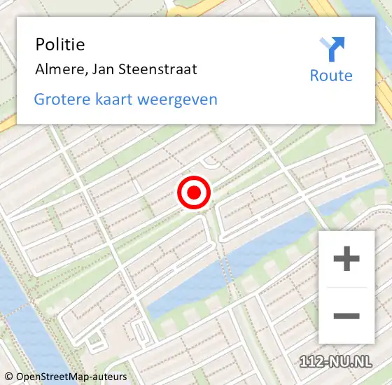 Locatie op kaart van de 112 melding: Politie Almere, Jan Steenstraat op 29 oktober 2014 08:47