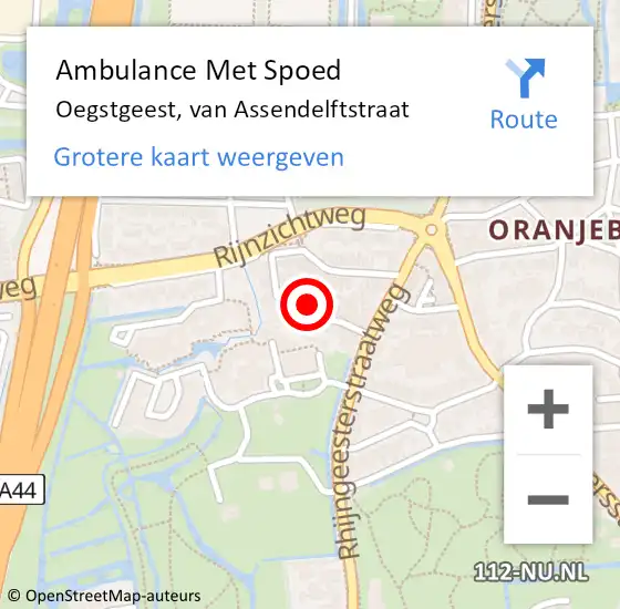 Locatie op kaart van de 112 melding: Ambulance Met Spoed Naar Oegstgeest, van Assendelftstraat op 4 december 2024 05:17