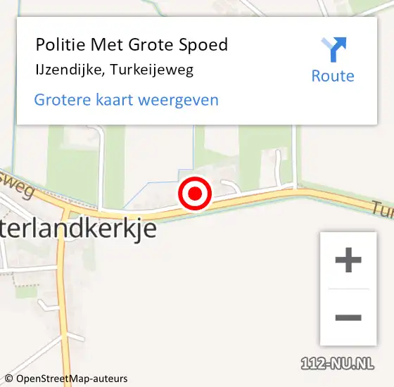 Locatie op kaart van de 112 melding: Politie Met Grote Spoed Naar IJzendijke, Turkeijeweg op 4 december 2024 07:51