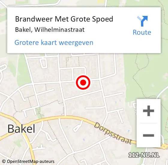 Locatie op kaart van de 112 melding: Brandweer Met Grote Spoed Naar Bakel, Wilhelminastraat op 4 december 2024 08:26