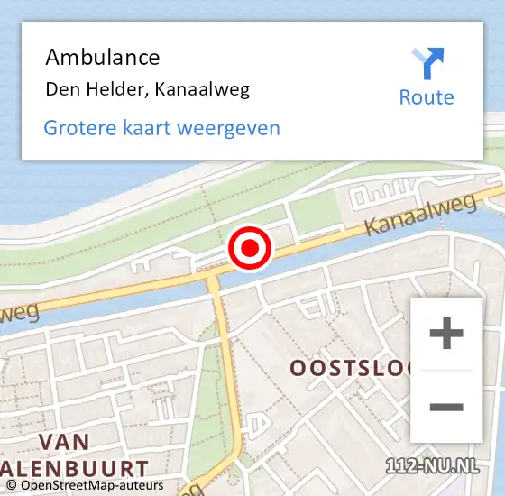 Locatie op kaart van de 112 melding: Ambulance Den Helder, Kanaalweg op 4 december 2024 08:27